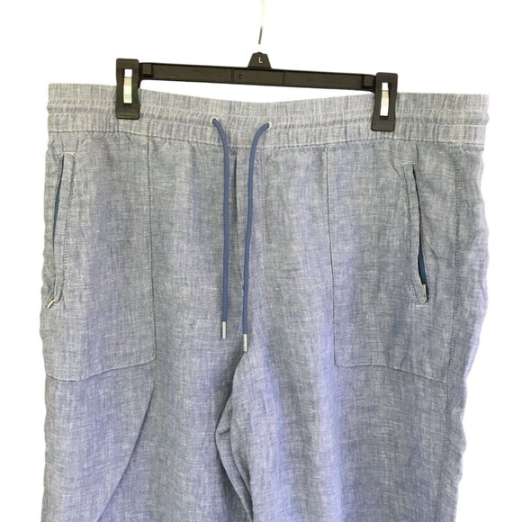 Athleta Retreat Linen Joggers Blue Women’s Size 16 Drawstring Elastic Waist Pant - Picture 2 of 8